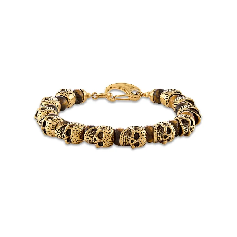 vintage-style alexandrite bracelet-8MM Round Tiger Eye Beaded Bracelet in Stainless Steel