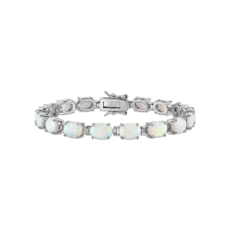 vintage-inspired ruby bracelet-8X6MM Oval Lab Created Opal 7.5-inch Tennis Bracelet in Rhodium Plated Sterling Silver