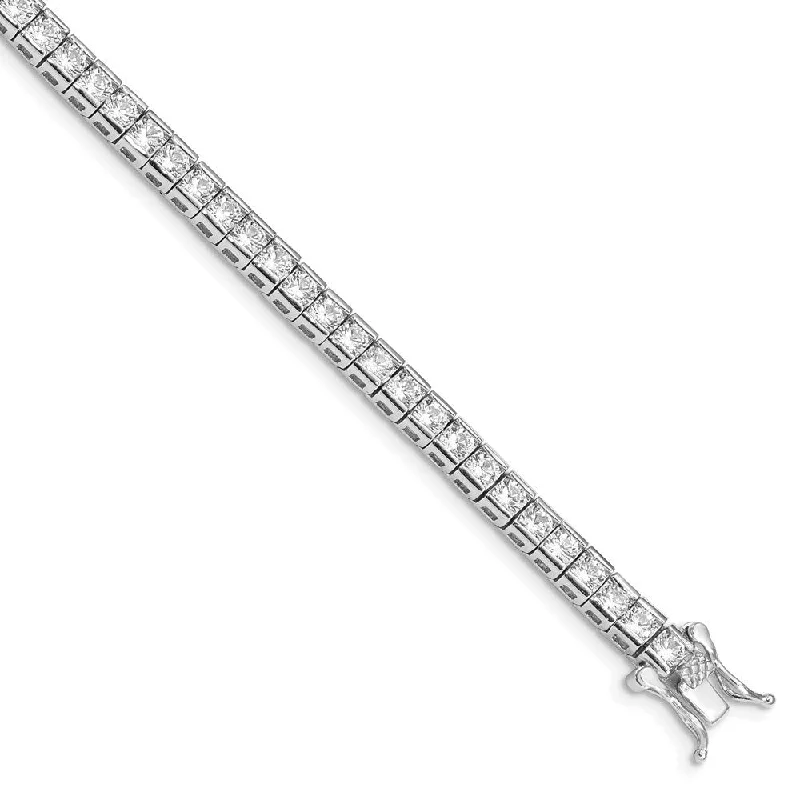 engraved oath chain bracelet-925 Sterling Silver Rhodium-plated Cubic Zirconia Tennis Bracelet, 7"