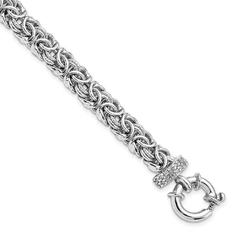 modern fused-stack bracelet-925 Sterling Silver Textured Cubic Zirconia Bracelet, 7.5"