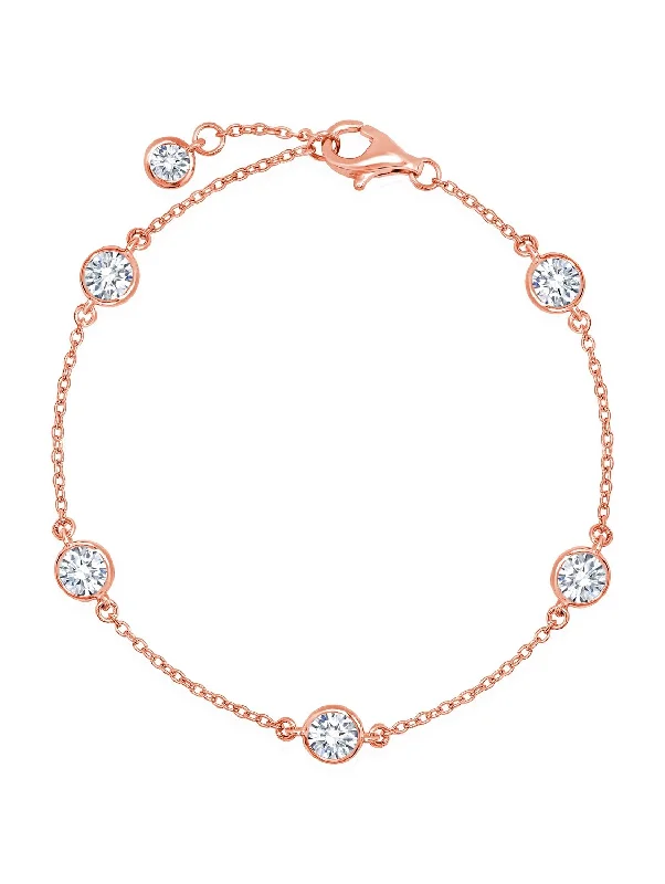 polished bronze chain bracelet-Bezel Set Station Bracelet Finished in 18kt Rose Gold - 4mm