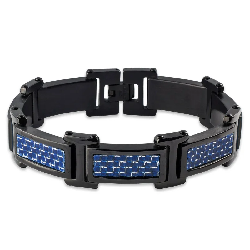 bold sapphire ridge bracelet-Black Stainless Steel 8.5-inch Carbon Fiber Bracelet