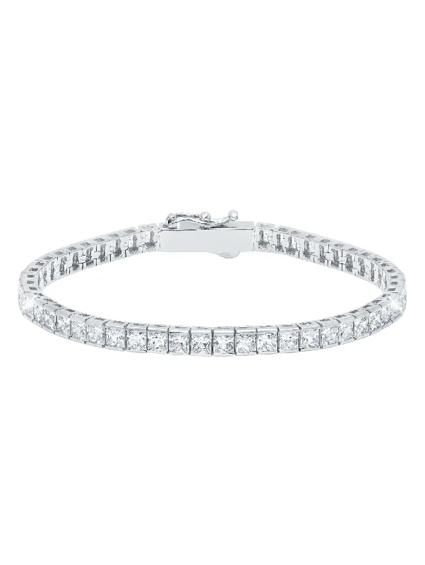 artisan-crafted gold bracelet-Classic Medium Princess Tennis Bracelet Finished in Pure Platinum