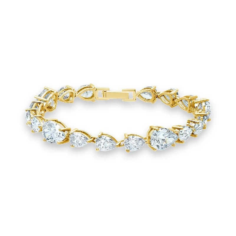 adjustable talon bracelet-Classic Pear Tennis Bracelet Finished in Yellow Gold