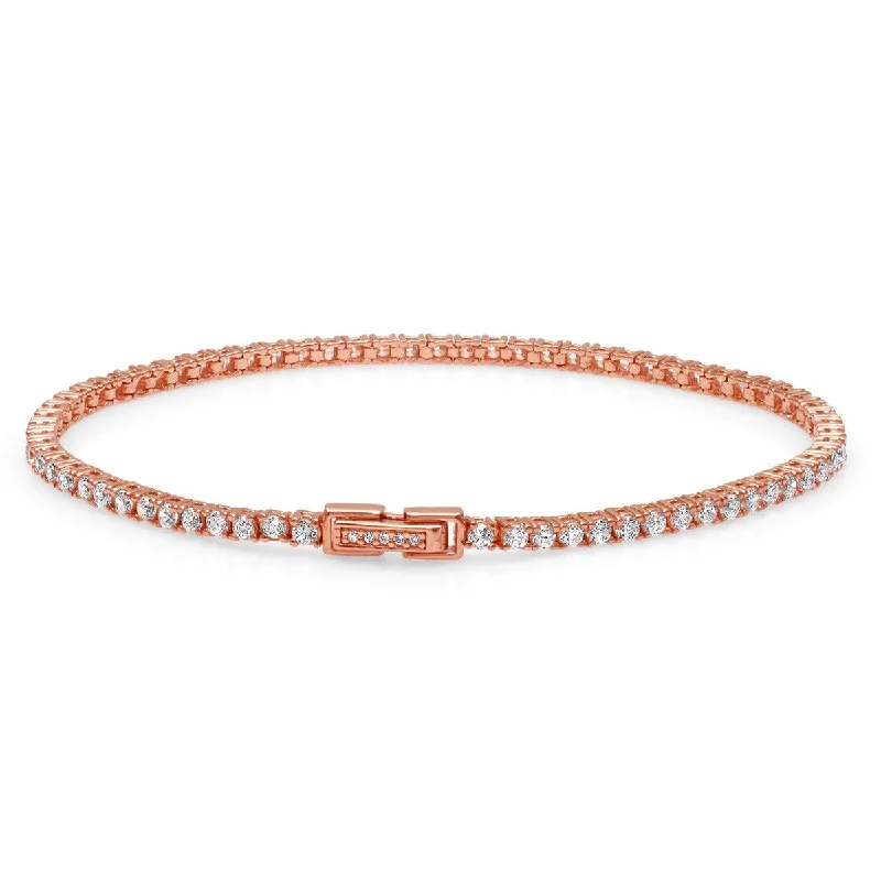 antiqued gold stack bracelet-Crislu 18KT Rose Gold Plated Sterling Silver Tennis Bracelet