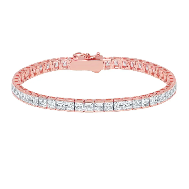 minimalist octagon bracelet-Crislu 18KT Rose Gold Plated Sterling Silver Princess Cut Cubic Zirconia 7-inch Tennis Bracelet