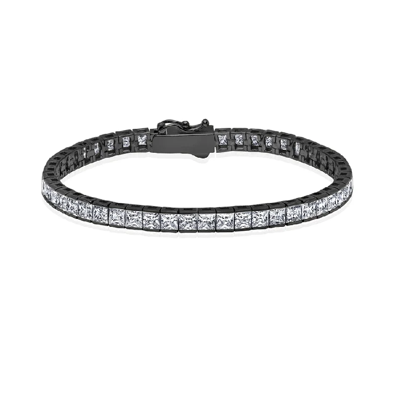 floral-inspired spinel bracelet-Crislu Black Rhodium Sterling Silver Square Cubic Zirconia 8.5-inch Tennis Bracelet