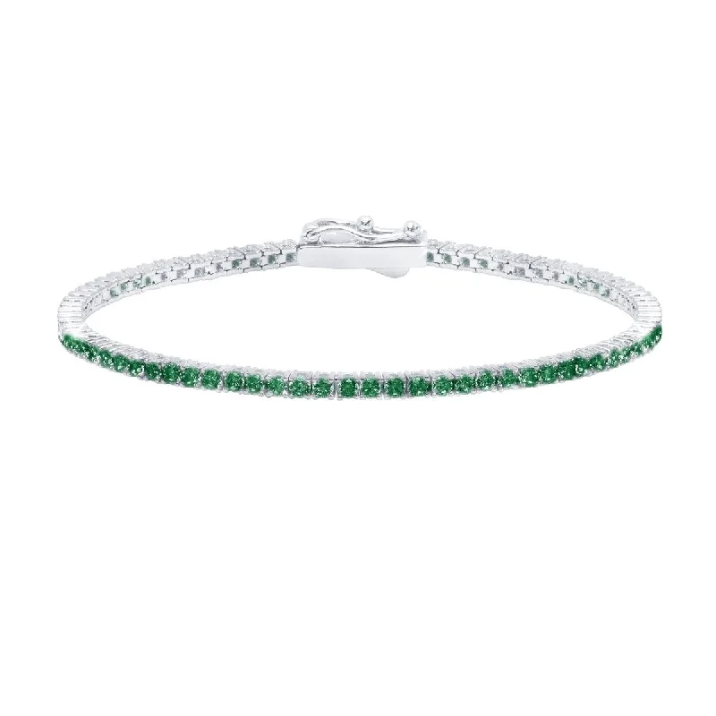 vintage-style emerald bracelet-Crislu Platinum Plated Sterling Silver 2MM Cubic Zirconia 7-inch Tennis Bracelet