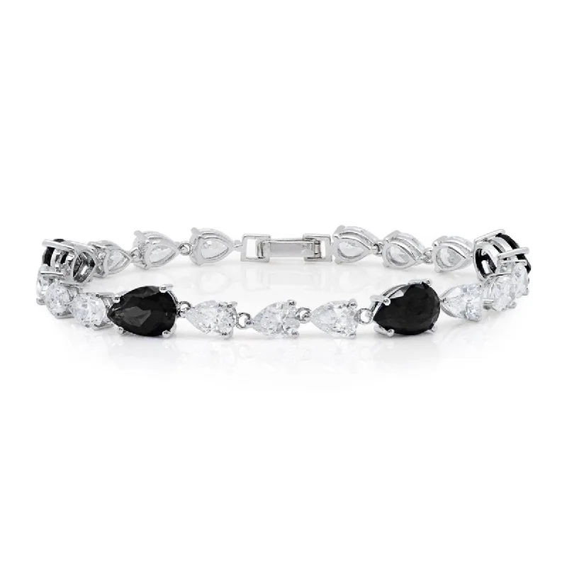 modern sleek ridge bracelet-Crislu Platinum Plated Sterling Silver and Cubic Zirconia Bracelet