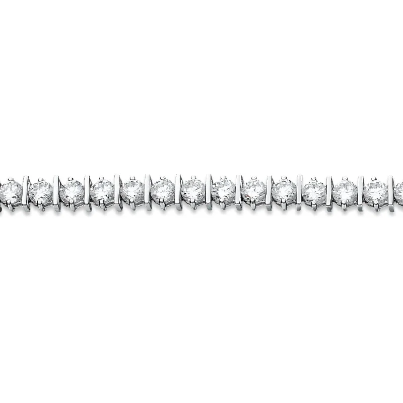 adjustable arch bracelet-Crislu Platinum Plated Sterling Silver Round Cubic Zirconia 7-inch Tennis Bracelet