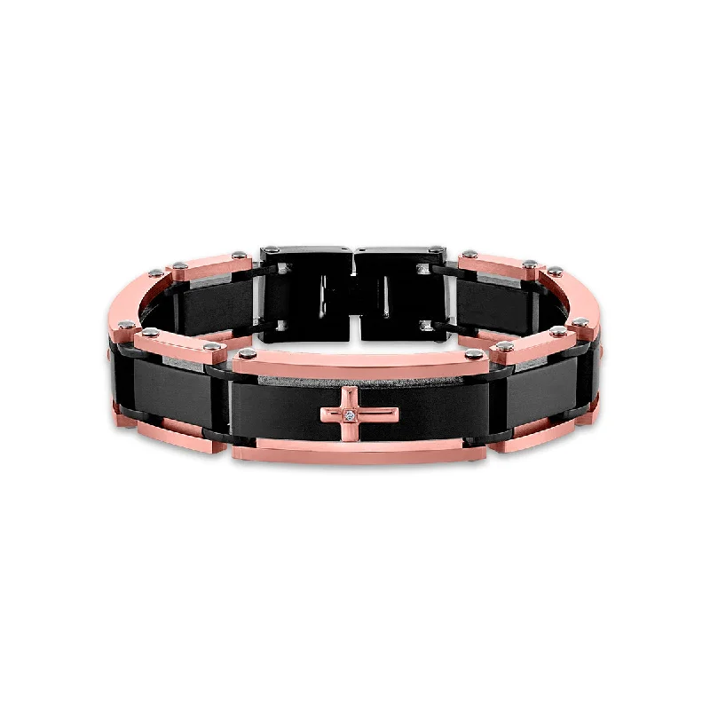 vintage-inspired spinel bracelet-Two-Tone Diamond Accent Cross Bracelet