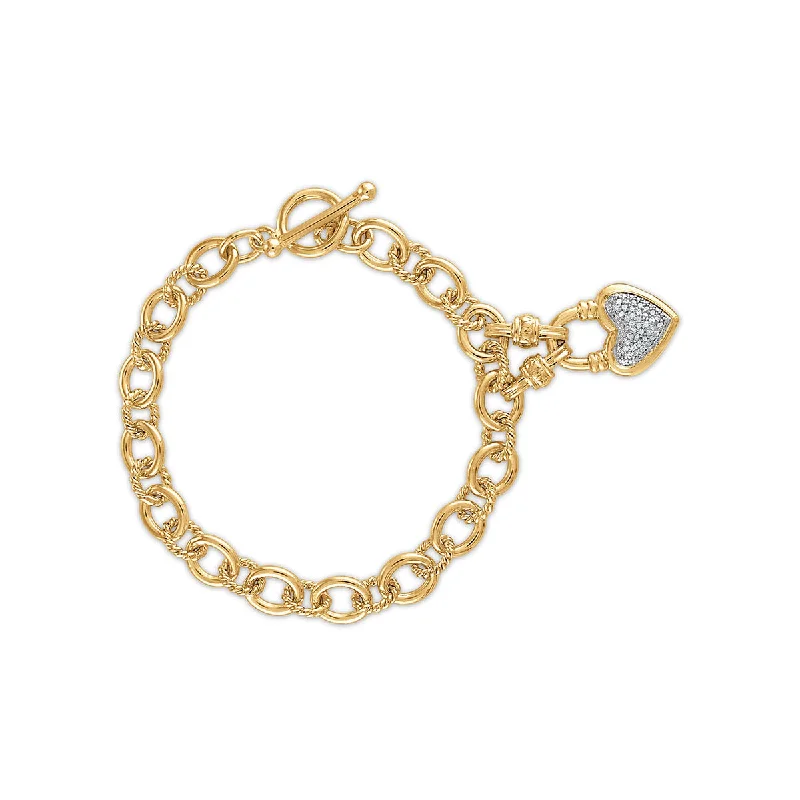 bold opal ridge bracelet-Gold Plated Sterling Silver Toggle Diamond Heart Bracelet