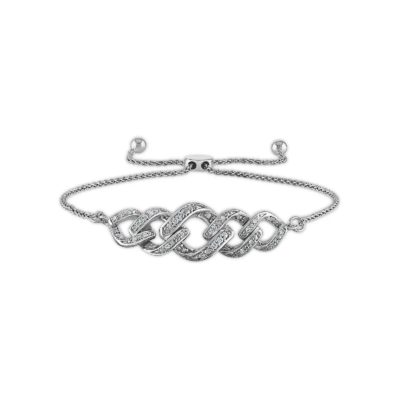 polished silver twist bracelet-EcoLove 1/7 CTW Diamond Cuban Link Bolo Bracelet in Rhodium Plated Sterling Silver