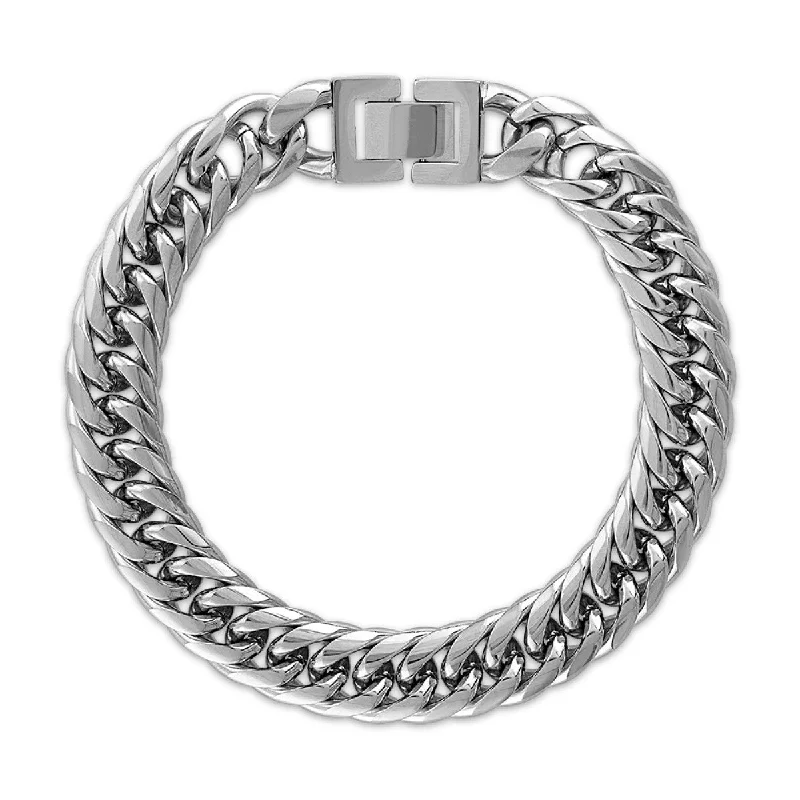 modern orbit gem bracelet-King by Simone I Smith Black 8.5-inch Curb Bracelet in Stainless Steel