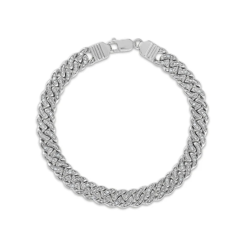 vintage-style kyanite bracelet-Luxe Layers 3/8 CTW Diamond Cuban Link 9.5-inch Bracelet in Sterling Silver