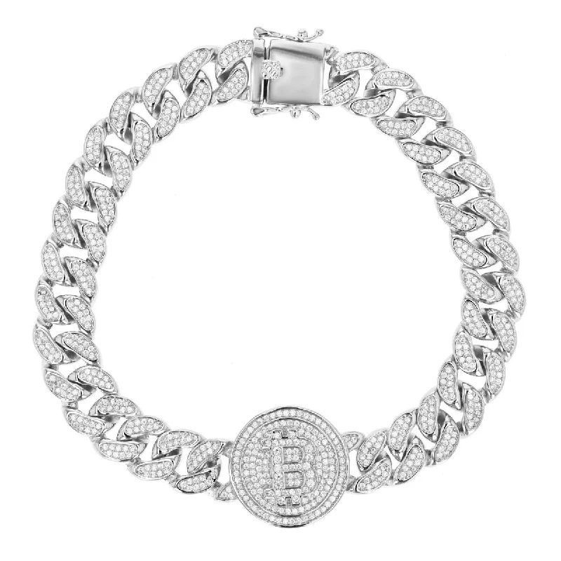 art deco alexandrite bracelet-Luxe Layers Sterling Silver Cubic Zirconia 8.5-inch 20MM Bitcoin Bracelet