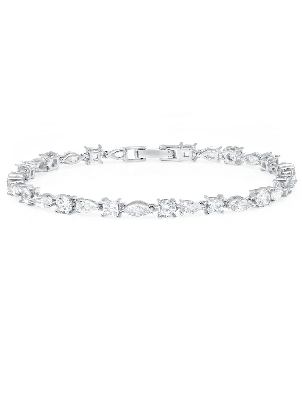 adjustable nickel bangle bracelet-Multi Shape Tennis Bracelet Finished in Pure Platinum