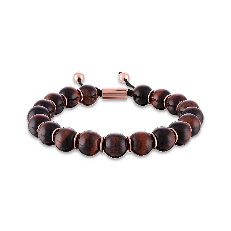 modern orbit gem bracelet-Rose Stainless Steel 10MM Tiger Eye Bolo Bracelet