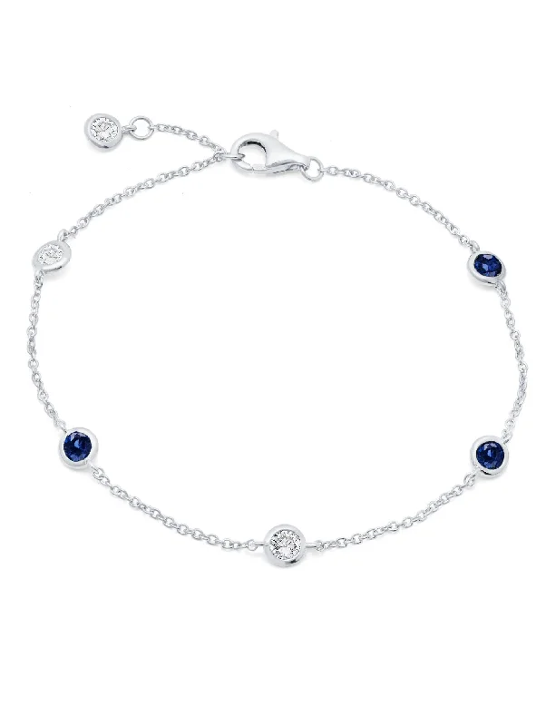 engraved legacy chain bracelet-Bezel Set Clear and Sapphire Bracelet Finished in Pure Platinum