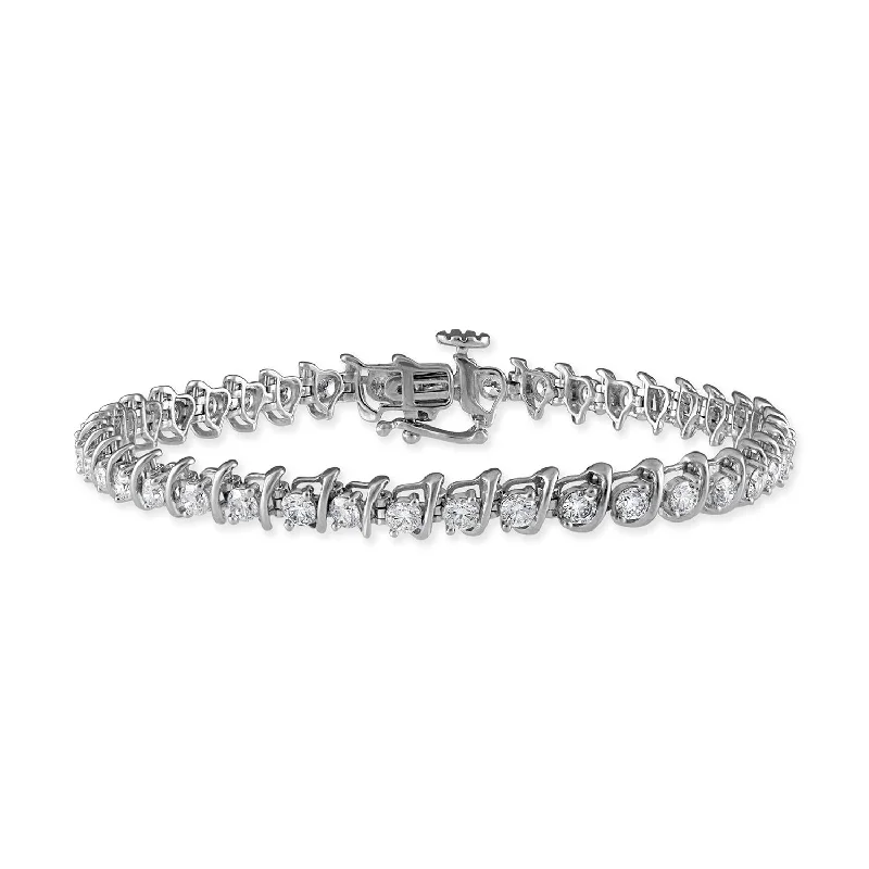 modern stacked kyanite bracelet-Signature EcoLove 3 CTW Diamond 7-inch Tennis Bracelet in 14KT White Gold