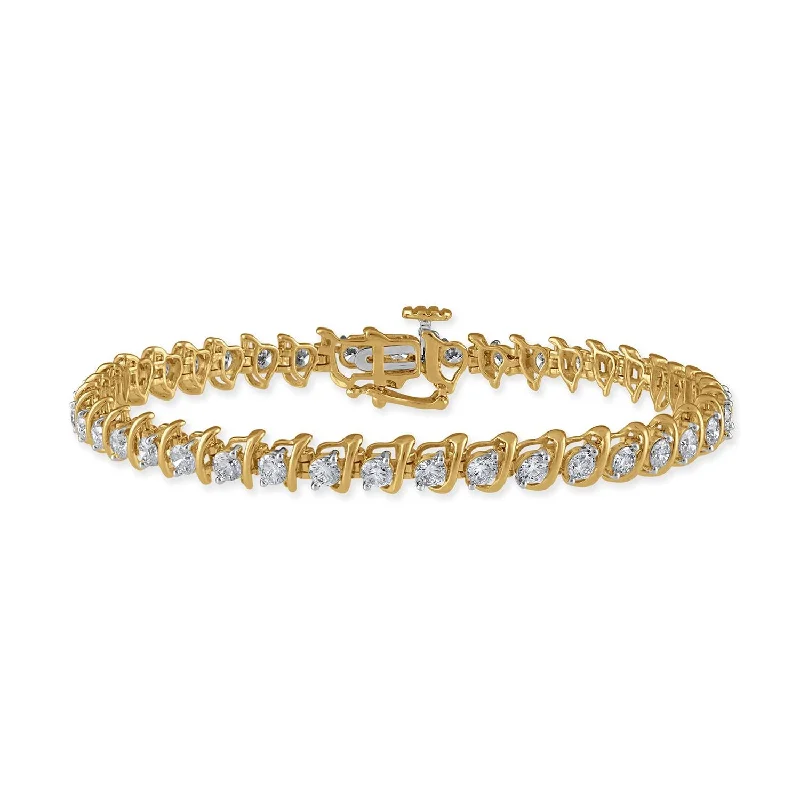 antiqued rose layered bracelet-Signature EcoLove 3 CTW Diamond 7-inch Tennis Bracelet in 14KT Yellow Gold