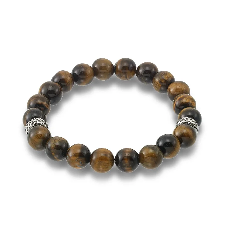 gothic-inspired talon bracelet-Stainless Steel 10MM Round Tiger Eye Bracelet