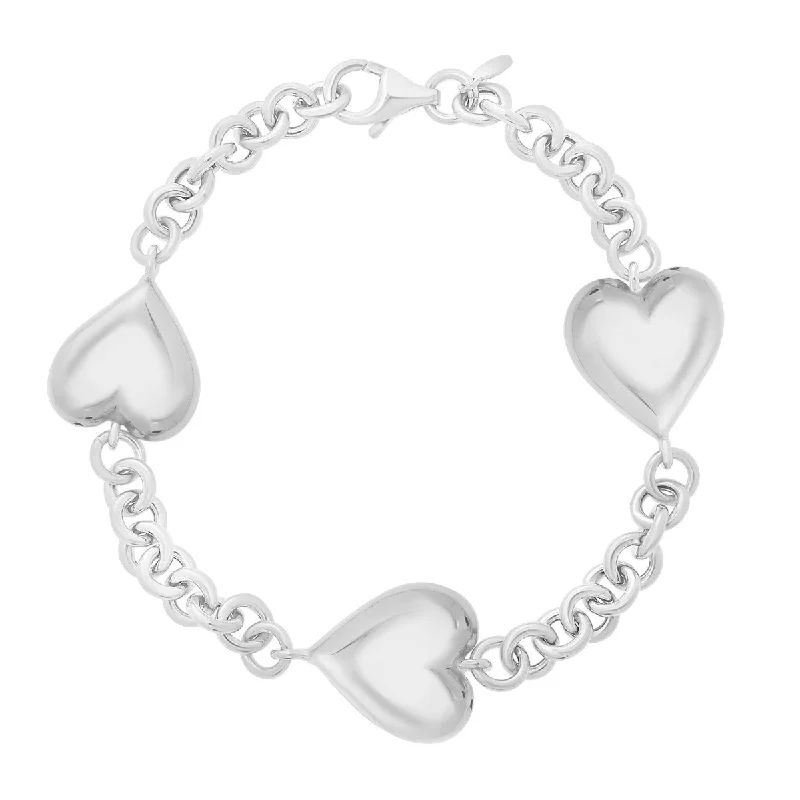 antiqued gold chain bracelet-Sterling Silver 7.5-inch Heart Bracelet