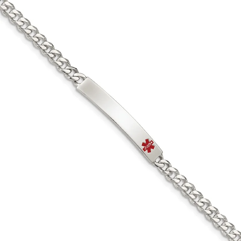 raw spinel cluster bracelet-Sterling Silver 8.5-inch 5MM Medical Enamel Lobster Clasp Curb ID Bracelet