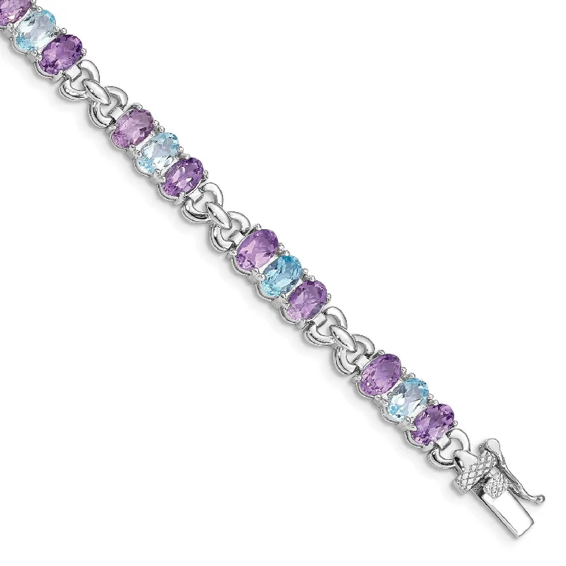 art deco kunzite bracelet-Sterling Silver Amethyst and Blue Topaz 7.25-inch 6MM Bracelet