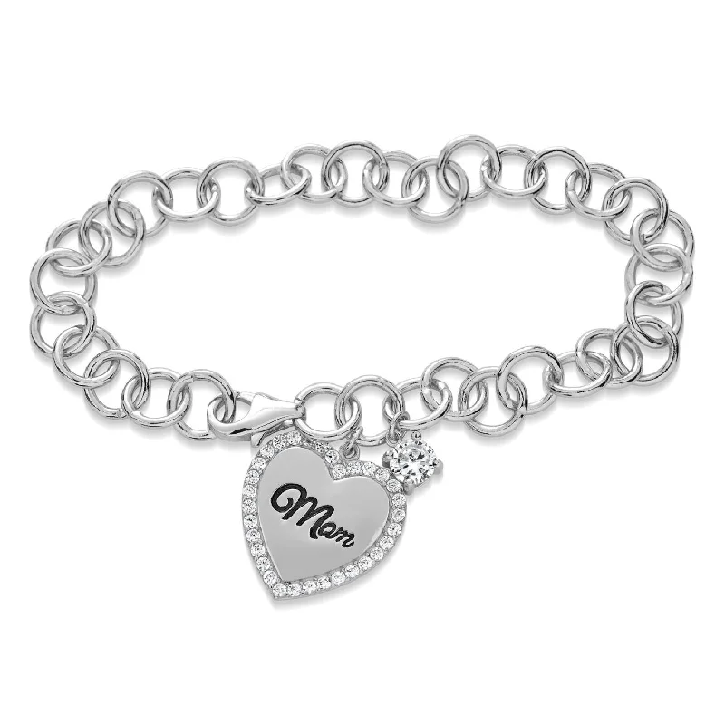 bohemian tribal bracelet-Sterling Silver and Cubic Zirconia 7.25-inch Bracelet