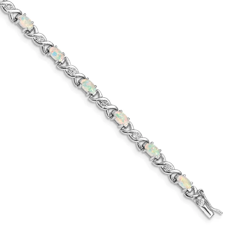 vintage-inspired ruby bracelet-Sterling Silver Opal and Cubic Zirconia 7-inch 5MM Tennis Bracelet