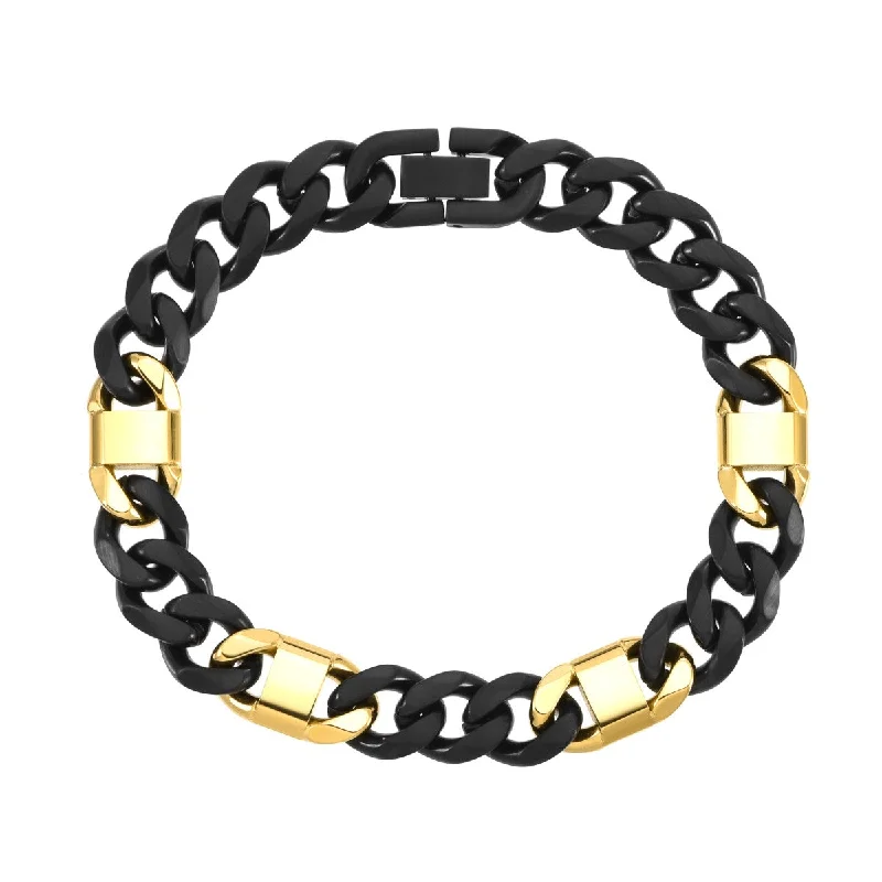 engraved bond chain bracelet-Titán by Adrian Gonzalez Collection 8.5-Inch Black and Yellow Stainless Steel Bracelet