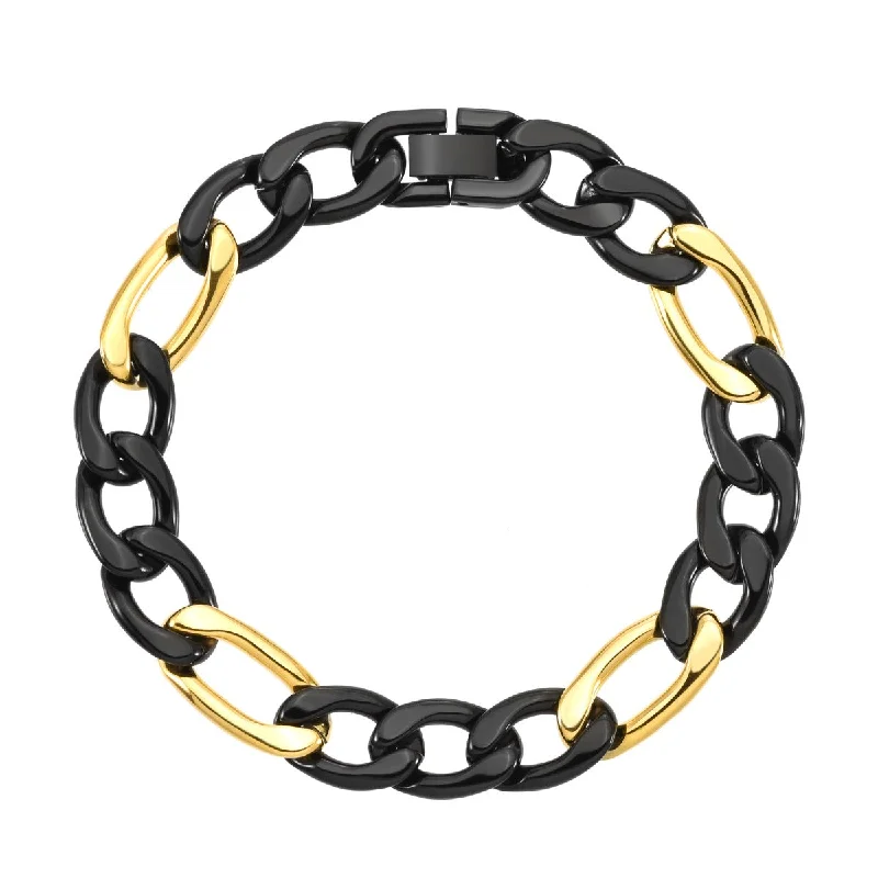 nature-themed ridge bracelet-Titán by Adrian Gonzalez Collection 8.5-Inch Black and Yellow Stainless Steel Figaro Bracelet