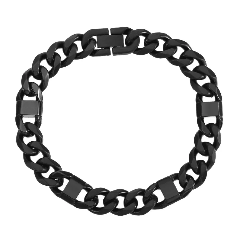 artisan-crafted platinum bracelet-Titán by Adrian Gonzalez Collection 8.5-Inch Black Stainless Steel Bracelet