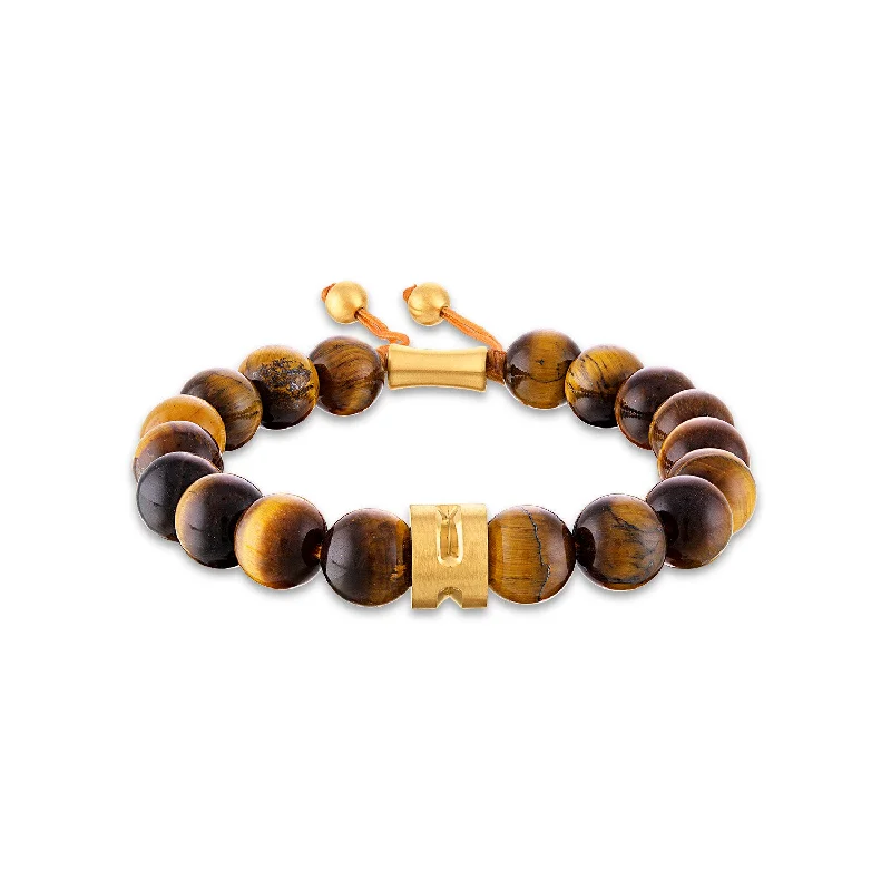 bold ruby ridge bracelet-Yellow Stainless Steel 10MM Tiger Eye Bolo Bracelet