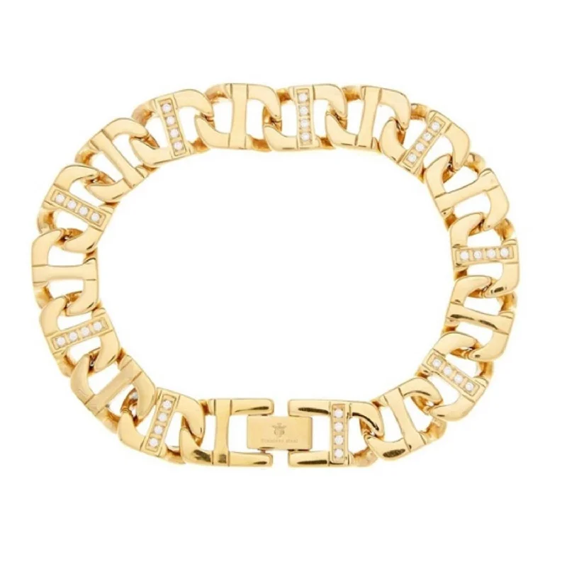 artisan-crafted gold bracelet-Yellow Stainless Steel Cubic Zirconia 8.5-inch Mariner Link Bracelet