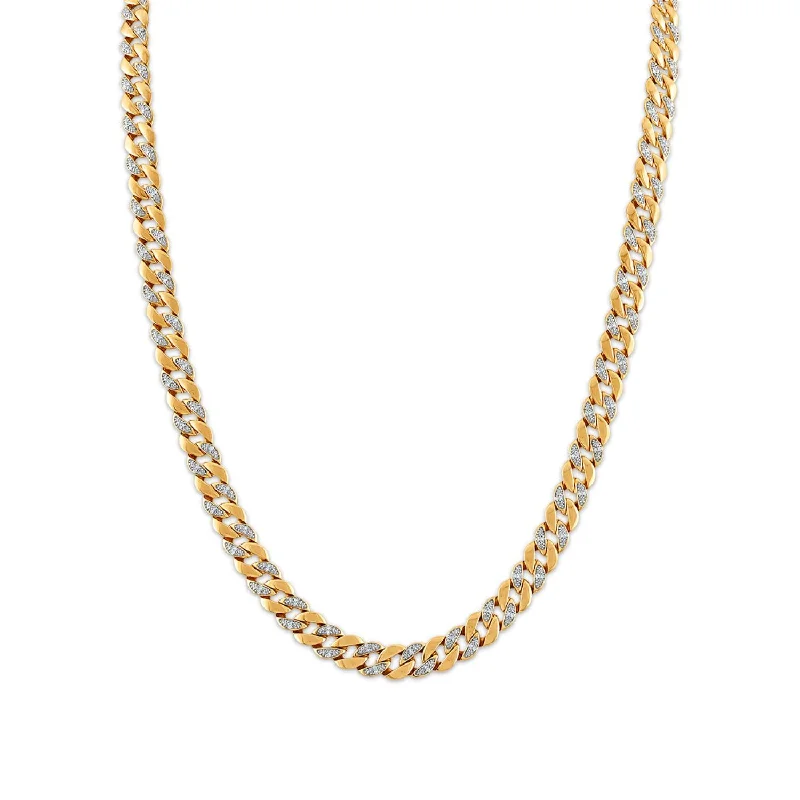 modern overlapped chain necklace-1 CTW Diamond Miami Cuban Link 24-inch Chain in 10KT Yellow Gold