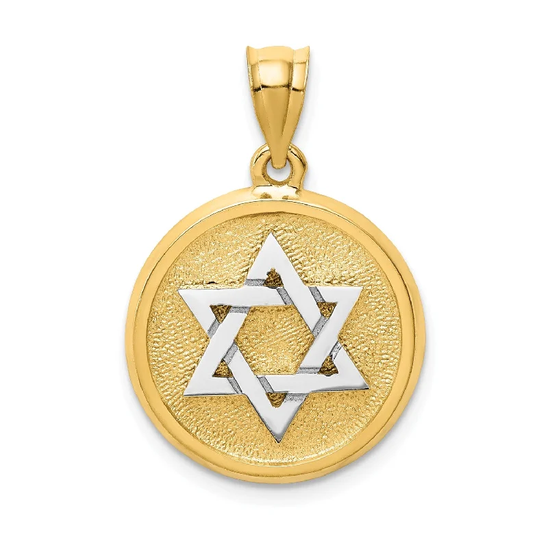 engraved oath chain necklace-14KT Gold Satin Finish Star of David Disc Pendant. Chain Not Included