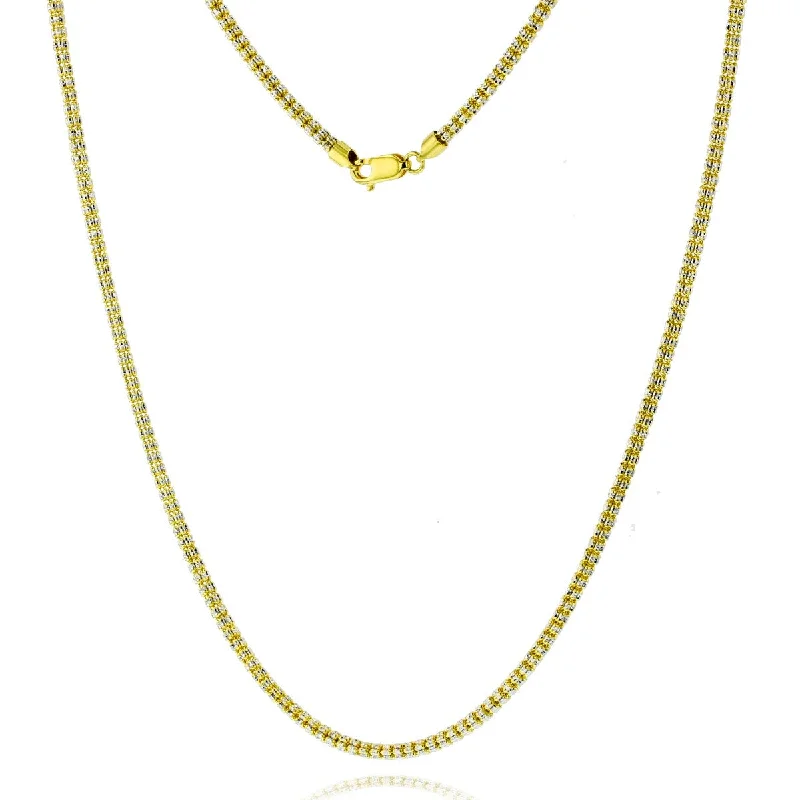 polished rose twist necklace-14KT White and Yellow Gold 24-inch 3.5MM Diamond-cut Chain