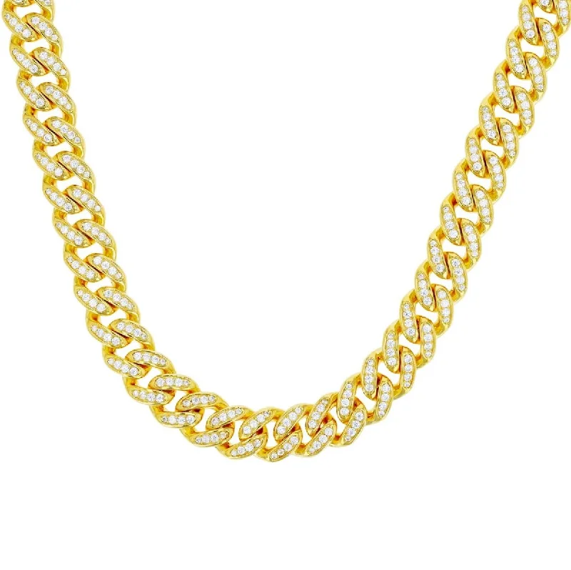 bold sapphire ridge necklace-Luxe Layers 14KT Yellow Gold Plated Sterling Silver Cubic Zirconia 24-inch 10MM Cuban Link Chain