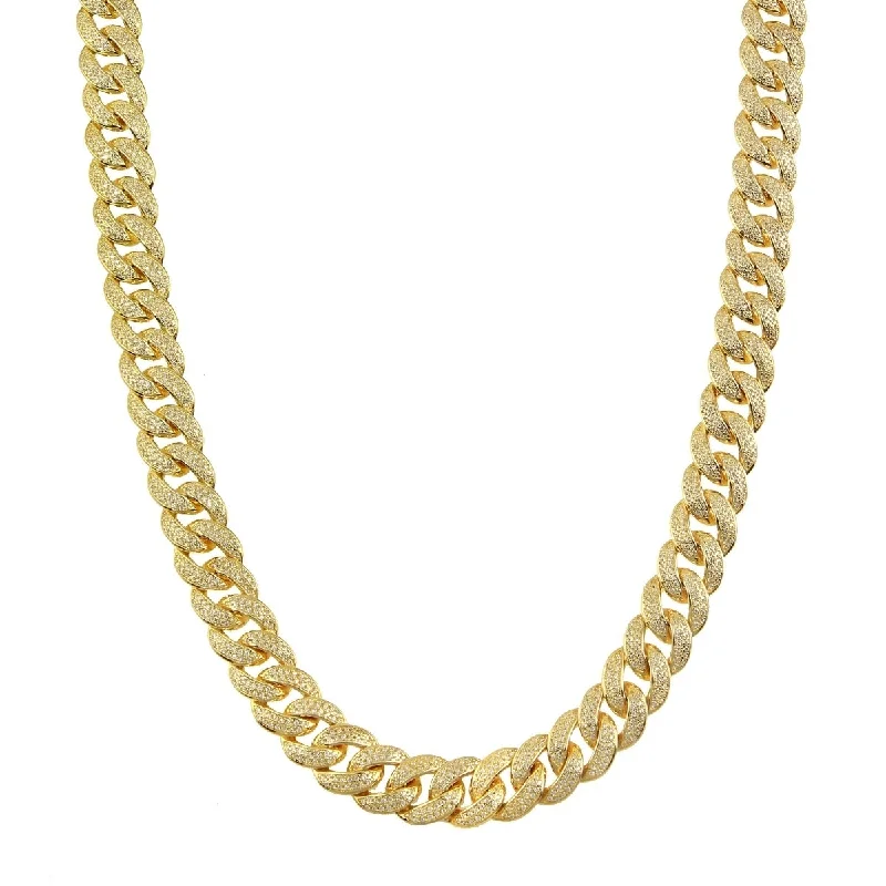 minimalist ridge necklace-Luxe Layers 14KT Yellow Gold Plated Sterling Silver Cubic Zirconia 26-inch 11.7MM Curb Chain