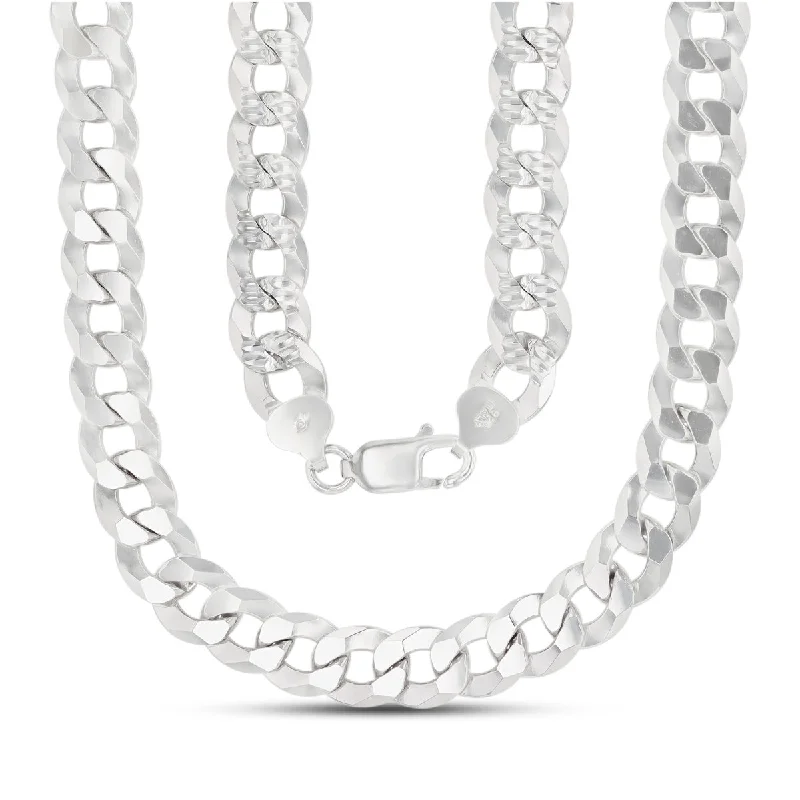 art deco kyanite necklace-Luxe Layers Sterling Silver 20-inch 10MM Diamond-cut Pave Curb Chain