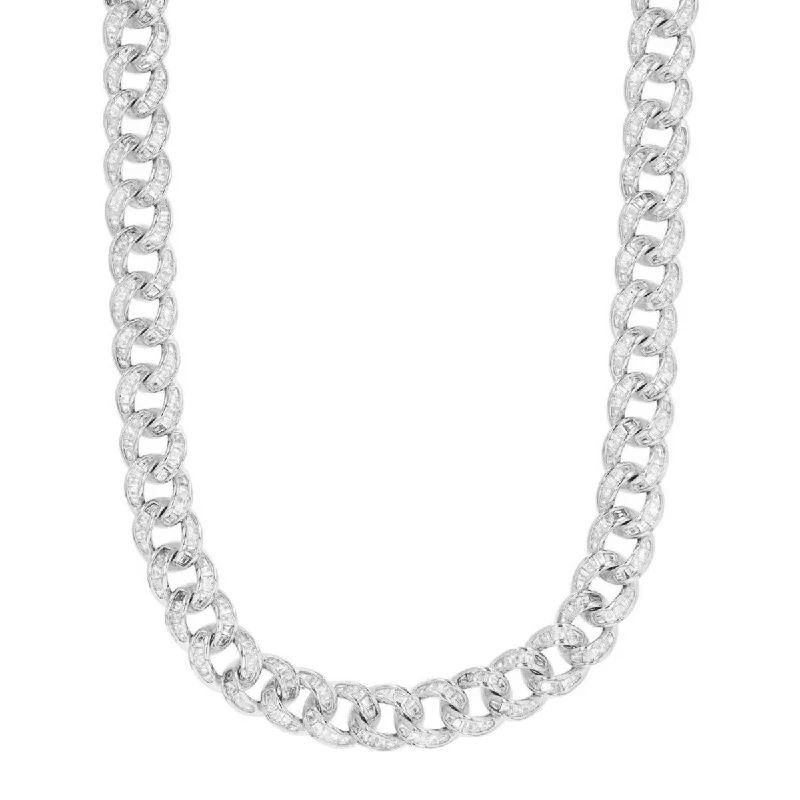 art deco alexandrite necklace-Luxe Layers Sterling Silver Baguette Cubic Zirconia 24-inch 8MM Cuban Link Chain