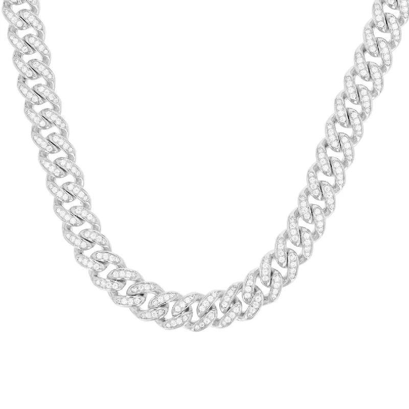 antiqued rose stack necklace-Luxe Layers Sterling Silver Cubic Zirconia 24-inch 10MM Cuban Link Chain