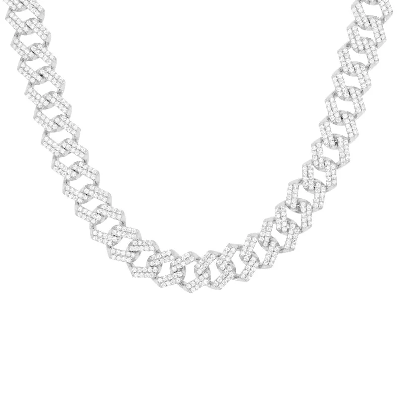 gothic-inspired dragon necklace-Luxe Layers Sterling Silver Cubic Zirconia 24-inch 13MM Cuban Link Chain