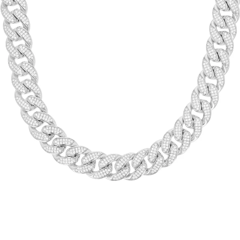 modern sleek twist necklace-Luxe Layers Sterling Silver Cubic Zirconia 24-inch 13MM Cuban Link Chain