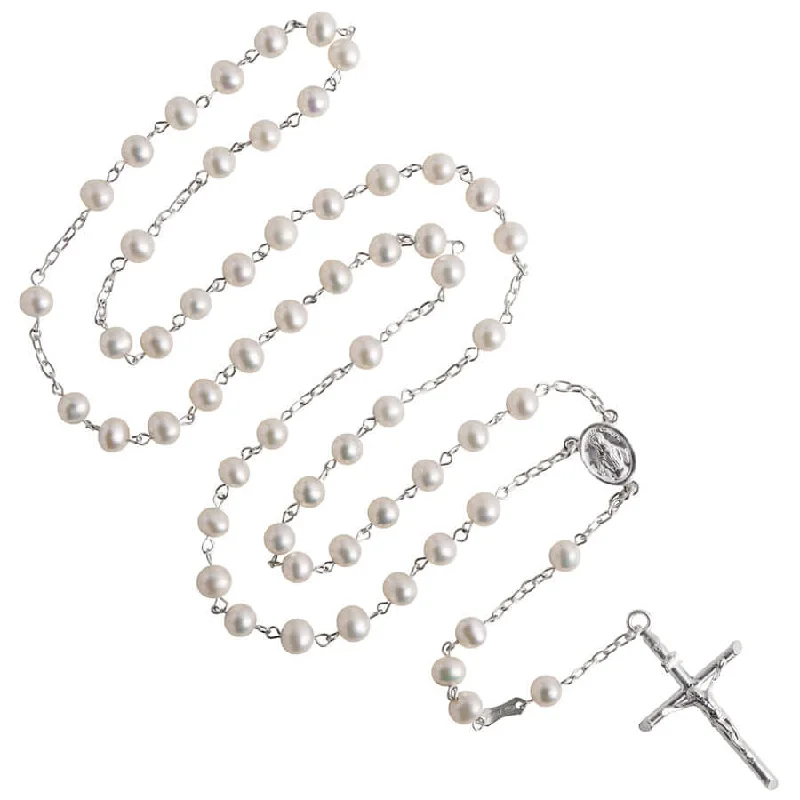 polished gold twist necklace-PEARL ROSARY - SILVER