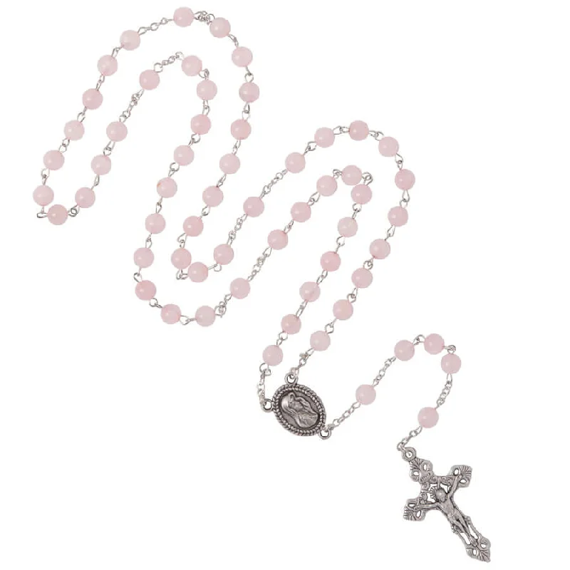 adjustable flame necklace-PINK QUARTZ ROSARY - METAL