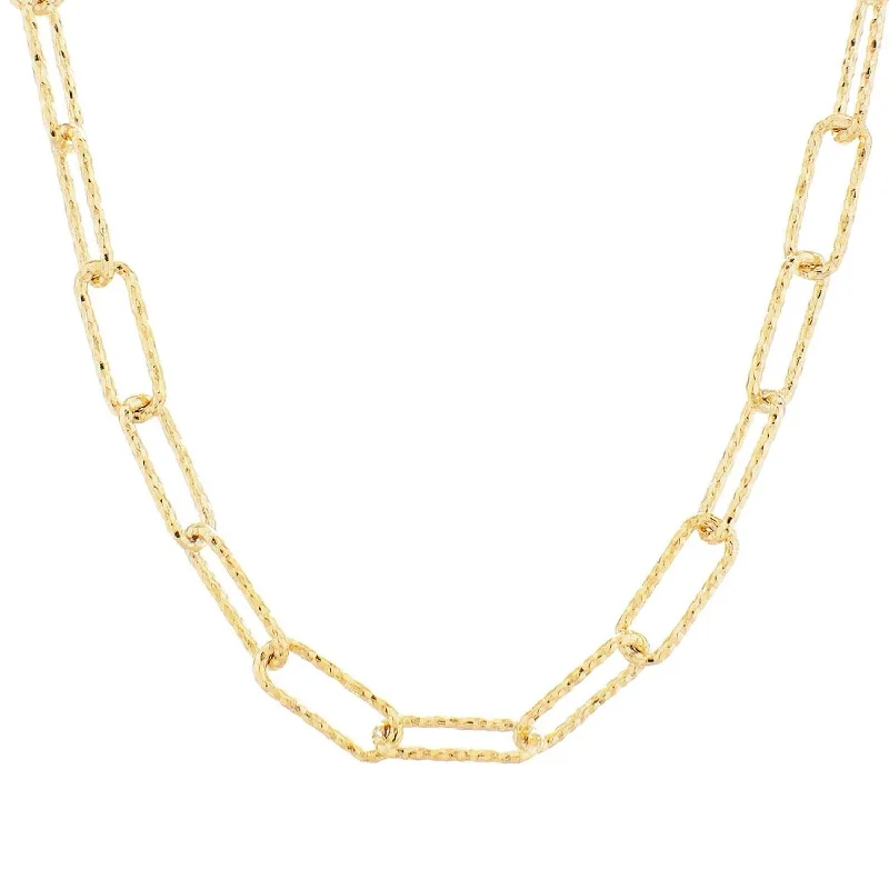 vintage-style kunzite necklace-Yellow Gold Plated Sterling Silver 18-inch 4MM Diamond-cut Fashion Paper Clip Chain