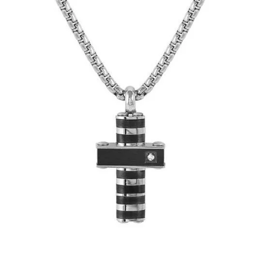 gothic-inspired talon necklace-Nomination Steel Black Diamond Cross Necklace